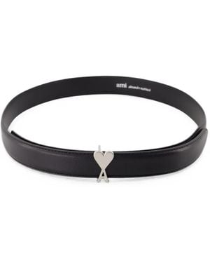 Ami Paris Ami De Coeur Buckle Leather Belt - Black
