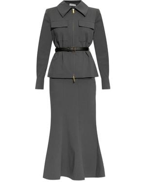 Self-Portrait Twill Midi Dress - Grau