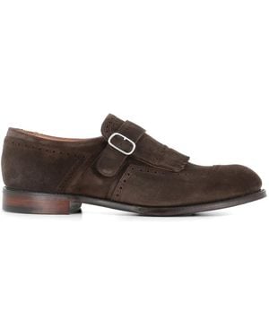 Cheaney Suede Buckled Monk Shoes - Brown