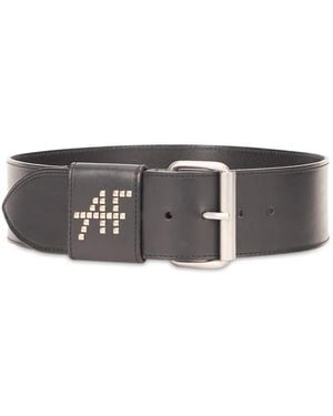 Alberta Ferretti Logo-Stud Leather Belt - Grey