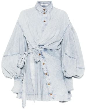 Zimmermann Robe Portefeuille À Coupe Mi-Longue - Blue