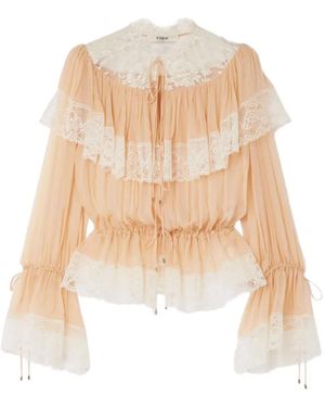 Chloé Lace Ruffled Top - White
