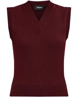 DSquared² V-Neck Sleeveless Wool Top - Red