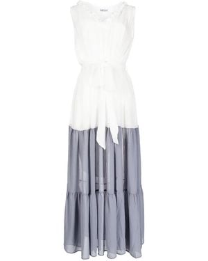 Baruni Belted Tiered Evening Gown - White