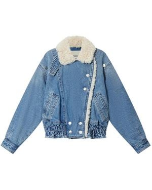 Isabel Marant Valineo Denim Jacket With Curly Faux-Fur Collar - Blue
