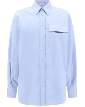 Brunello Cucinelli Shiny Detail Cotton Shirt With Pocket Clothing - Blue