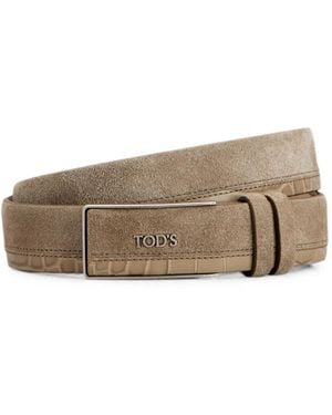 Tod's Logo-Plaque Paneled Belt - Brown