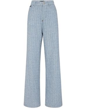 Philipp Plein Tweed Wide-Leg Jeans - Blue