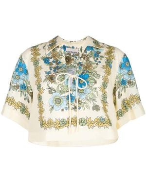 ALÉMAIS Sophia Floral-Print Linen Top - Blue