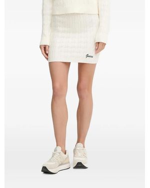 Guess Cable-Knit Logo-Patch Mini Skirt - White