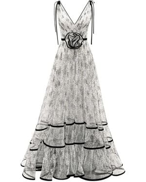 Gemy Maalouf Flower-Embellished Tiered Dress - White