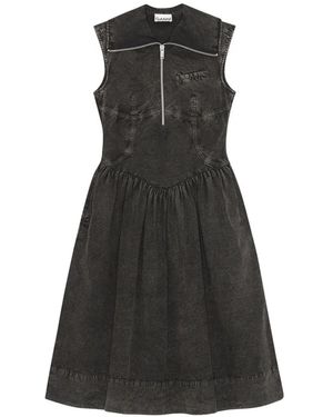 Ganni Zip-Collared Mini Dress - Black