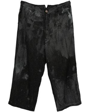 Rundholz Pinstripe-Pattern Bleached-Effect Trousers - Black