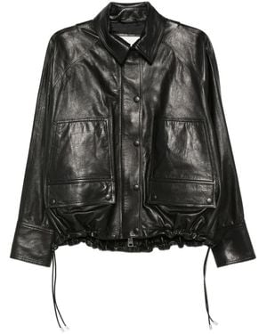 Brandon Maxwell Lederjacke mit Kordelzugsaum - Schwarz