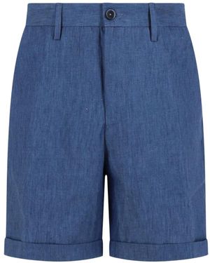 120% Lino Linen Turn-Up Shorts - Blue