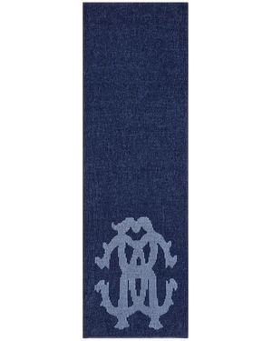 Roberto Cavalli Monogram Cotton-Wool-Blend Scarf - Blue