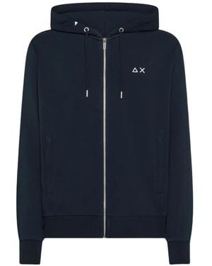 Sun 68 Logo-Embroidery Hoodie - Blue