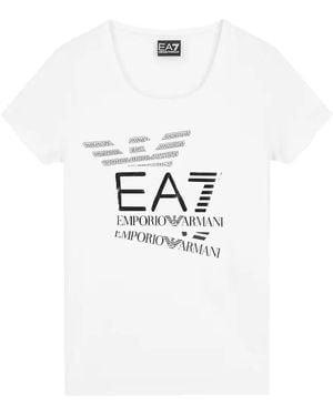 EA7 Logo-Print Rhinestone-Embellished T-Shirt - White