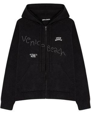 Palm Angels Stud-Embellished Graphic-Print Hoodie - Black