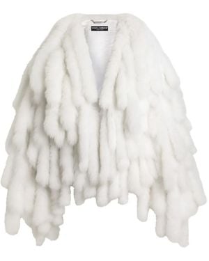 Dolce & Gabbana Fur Fringe Coat - White