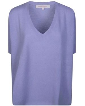 ABSOLUT CASHMERE V-Neck Short-Sleeve Cashmere T-Shirt - Purple