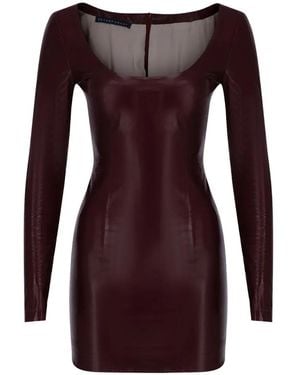 Zeynep Arcay Long-Sleeve Leather Mini Dress - Purple