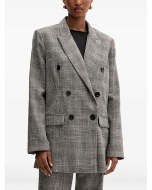 Silvian Heach Double-Breasted Check Blazer - Grey
