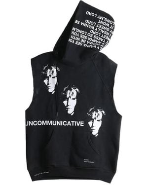 SAITOS Asymmetric Sleeveless Graphic-Print Hoodie - Black