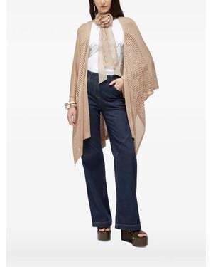 Blugirl Blumarine Open-Knit Floral-Detail Cape - Blue