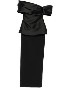 Solace London Robe Longue Lucine À Épaules Dénudées Et Détail Drapé - Black