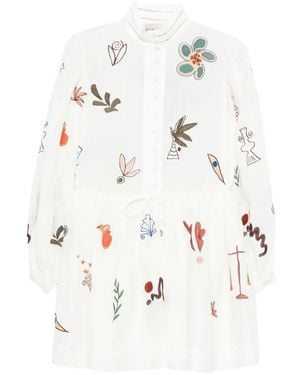 ALÉMAIS X Lrnce Mina Floral-Embellishment Mini Dress - White