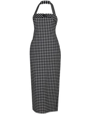 Posse Chiara Halter Gingham Midi Dress - Blue