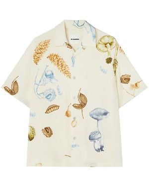 Jil Sander Mushroom-Print Short-Sleeved Shirt - White