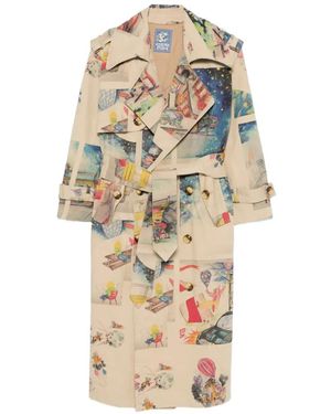 Kidsuper Book Paintings Double-Breasted Trench Coat - White