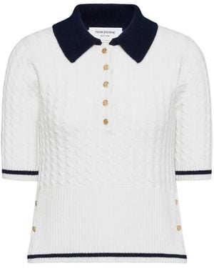 Thom Browne Cable-Stitch Polo Shirt - White