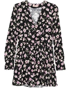 Twinset Floral-Print V-Neck Mini Dress - Black