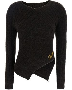 The Attico Asymmetrischer Pullover mit Zopfmuster - Schwarz