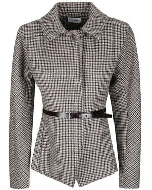 P.A.R.O.S.H. Houndstooth Belted Jacket - Grey