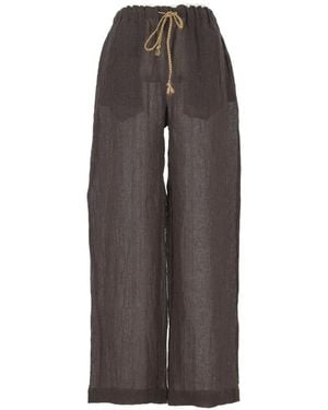 120% Lino Gauze High-Waisted Trousers - Brown