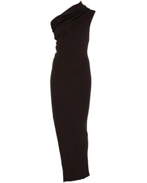 Rick Owens Thena One-Shoulder Ribbed Maxi Dress - Black