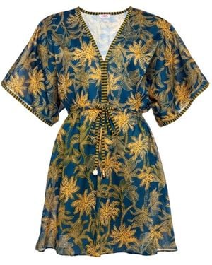 Eres Peninsule Palm-Print Drawstring-Waist Mini Dress - Green