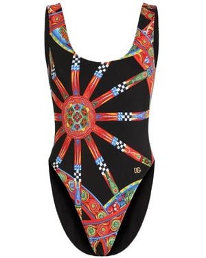 Dolce & Gabbana Olympic Badeanzug Mit Carretto-Print - Rot