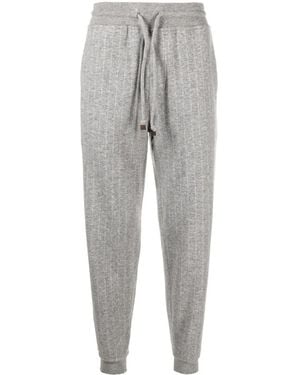 Brunello Cucinelli Striped Cashmere-blend Track Trousers - Grey