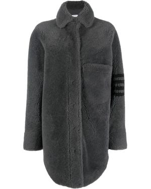 Thom Browne 4-Bar Stripe Shearling Jacket - Grey