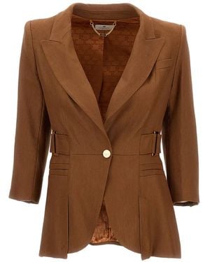 Elisabetta Franchi Padded-Shoulder Blazer - Brown