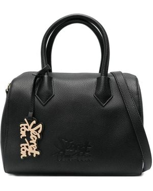 Secret Pon-pon Top-Handles Leather Tote Bag - Black