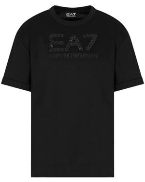 EA7 Sequin-Embellished Logo T-Shirt - Black
