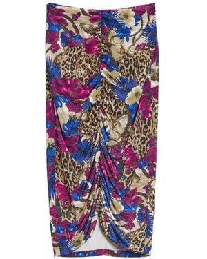 Just Cavalli Floral Leopard-Print Draped Midi Skirt - White