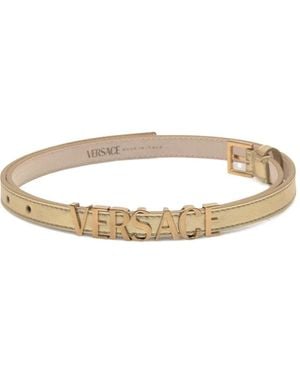 Versace Logo-Plaque Leather Belt - Natural