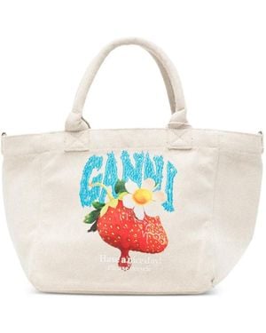 Ganni Graphic-Print Tote Bag - White